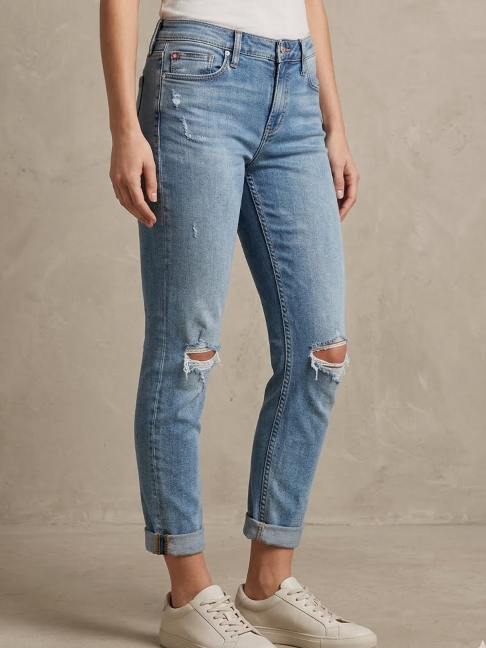 Hudson Jeans Harkin Crop Super Skinny Medium Blue Distressed Jeans Size 32